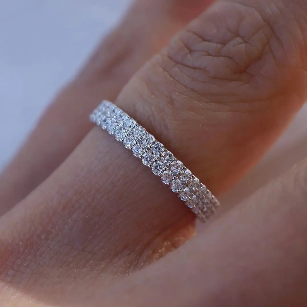 Double Row 0.57ct. Tw. Round Cut Vvs Moissanite S925 Silver Wedding Band - Image 9