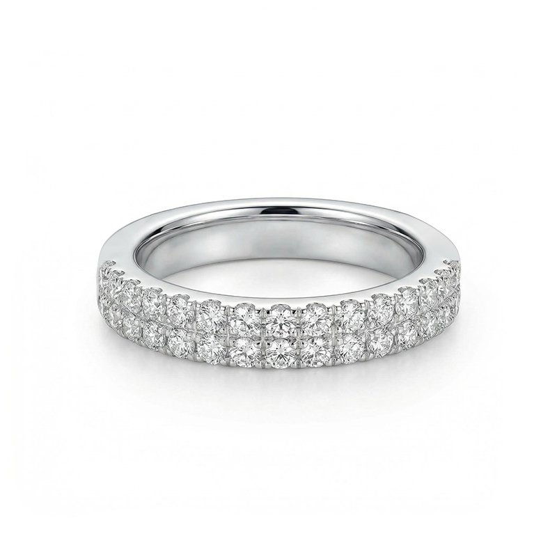 Double Row 0.57ct. Tw. Round Cut Vvs Moissanite S925 Silver Wedding Band
