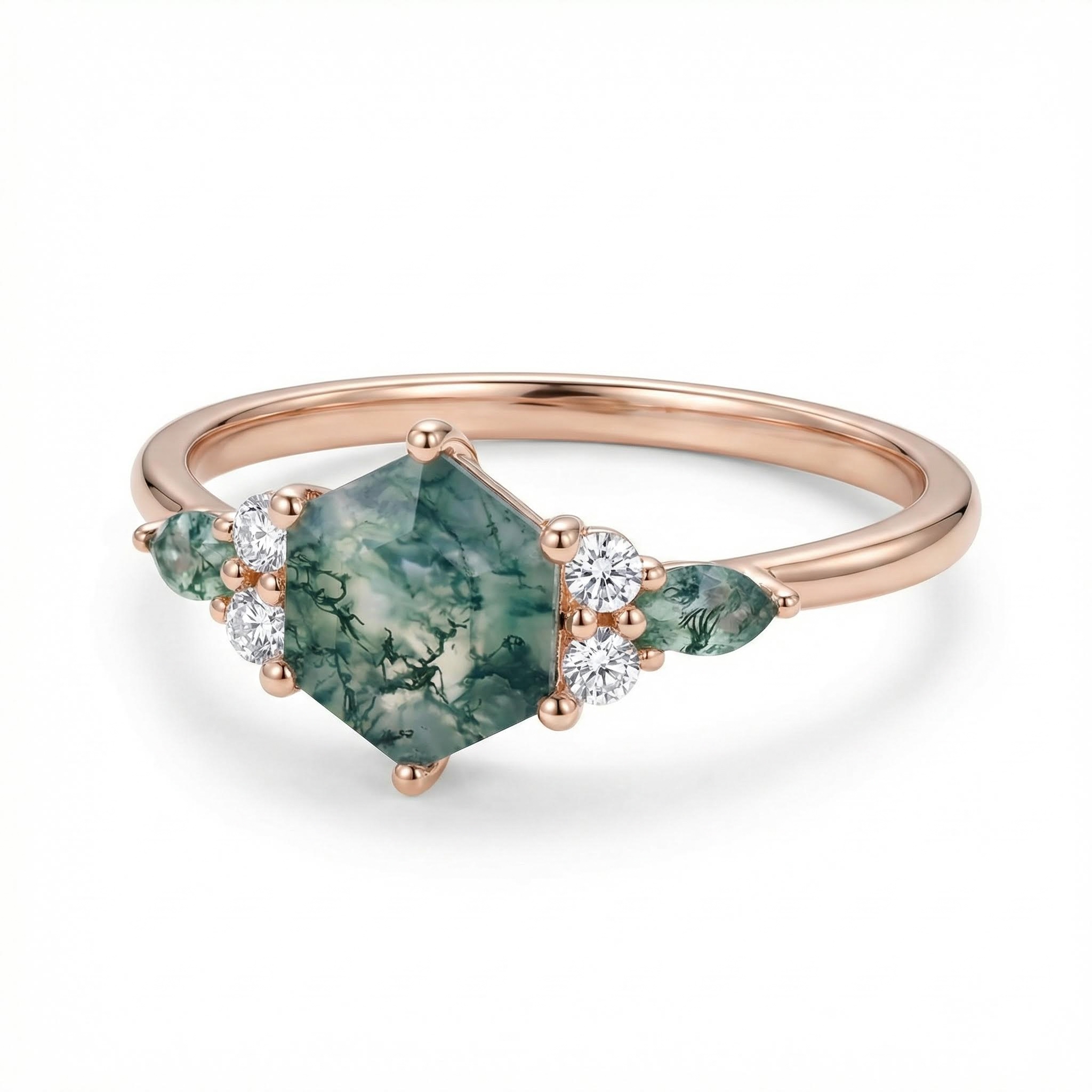 1.18ct Hexagon & Marquise Cut Moss Agate S925 Silver Promise Engagement - Image 6