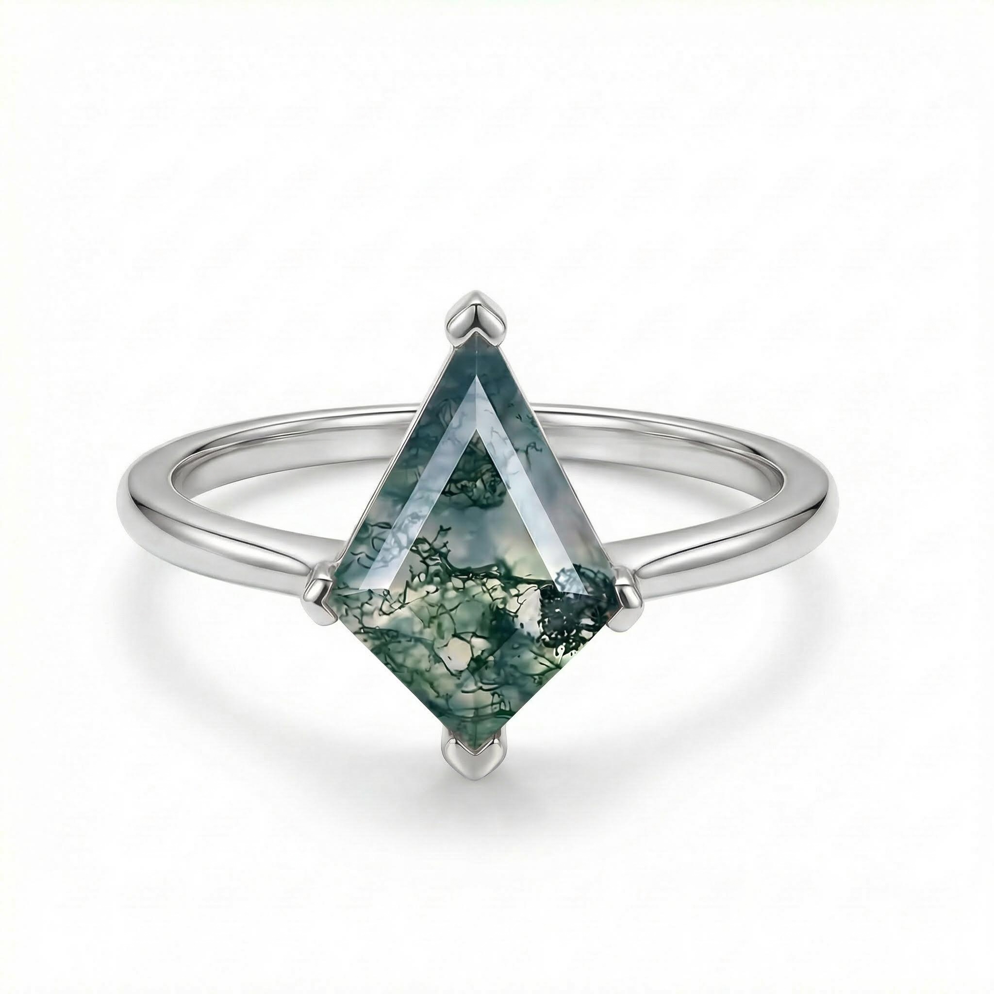 1.26ct Kite Cut Moss Agate S925 Silver Four V Prongs Promise Engagement - Image 4