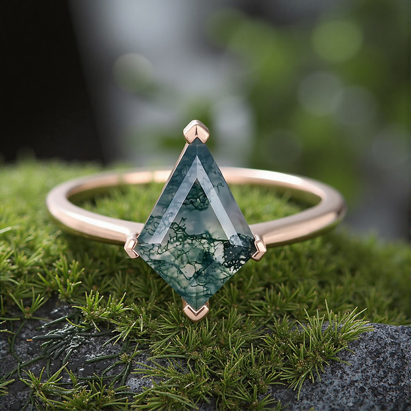 1.26ct Kite Cut Moss Agate S925 Silver Four V Prongs Promise Engagement - Image 6