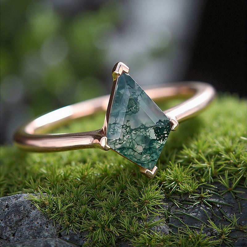 1.26ct Kite Cut Moss Agate S925 Silver Four V Prongs Promise Engagement - Image 9