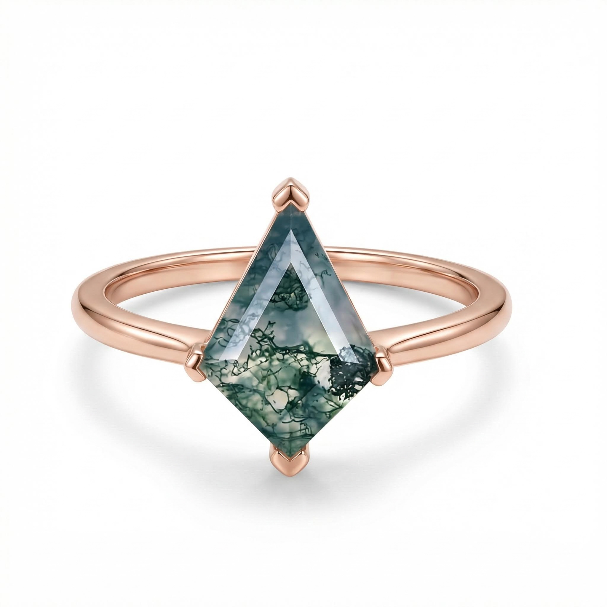 1.26ct Kite Cut Moss Agate S925 Silver Four V Prongs Promise Engagement