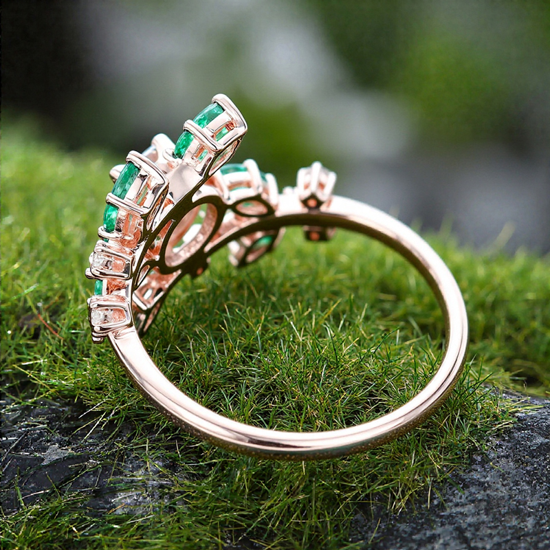 1.21ct Round Cut Moss Agate & Marquise Cut Diamond S925 Silver Nature - Image 5