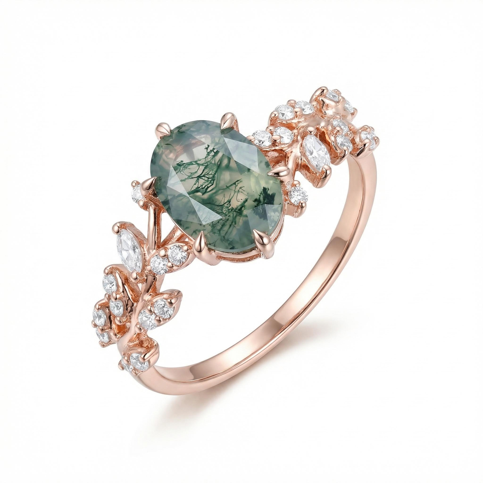 1.95ct Oval Cut Moss Agate & Round Cut Moissanite S925 Silver Nature Themed - Image 6