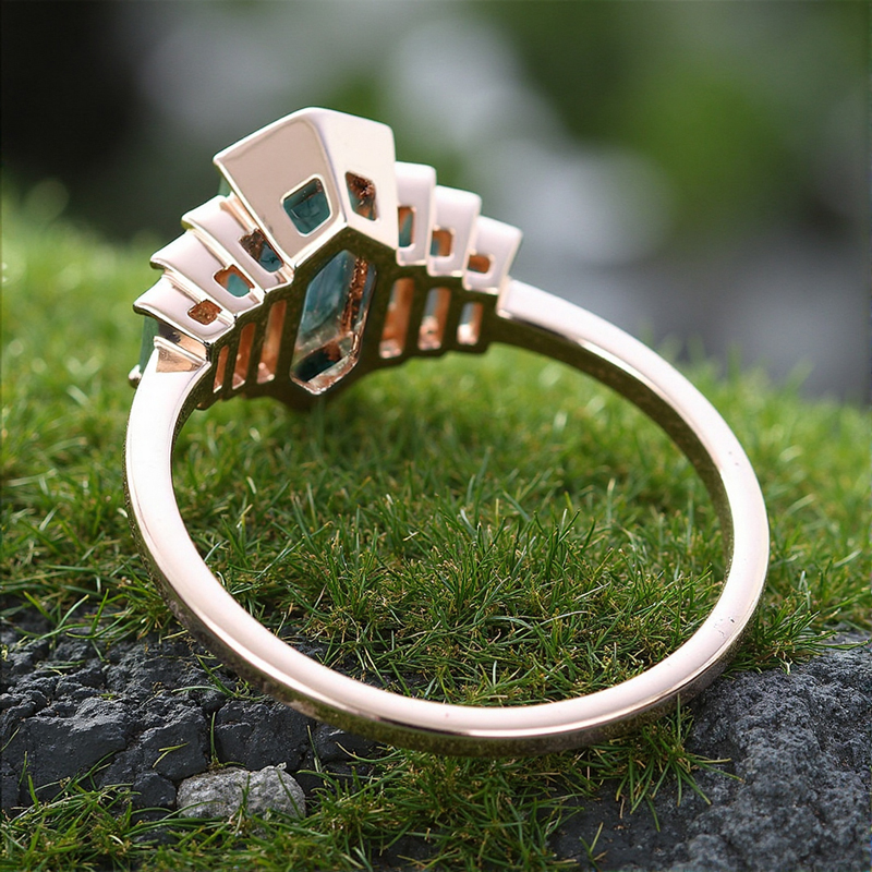 1.6ct Elongated Hexagon Moss Agate Baguette Accented Bridal S925 Silver - Image 7