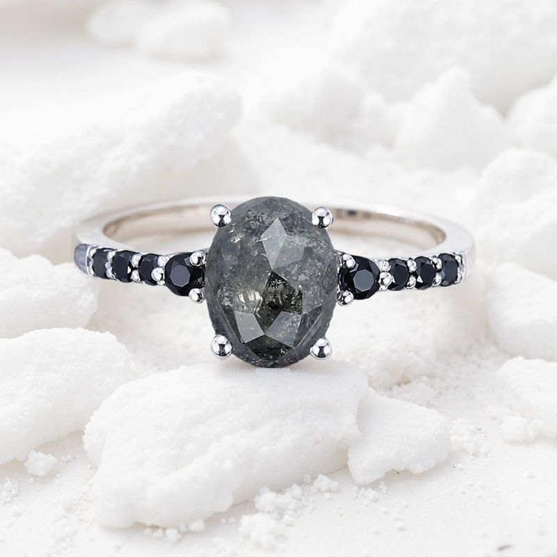 1.65ct Oval Cut Salt & Pepper Diamond With Black Moissanite S925 Silver - Image 7
