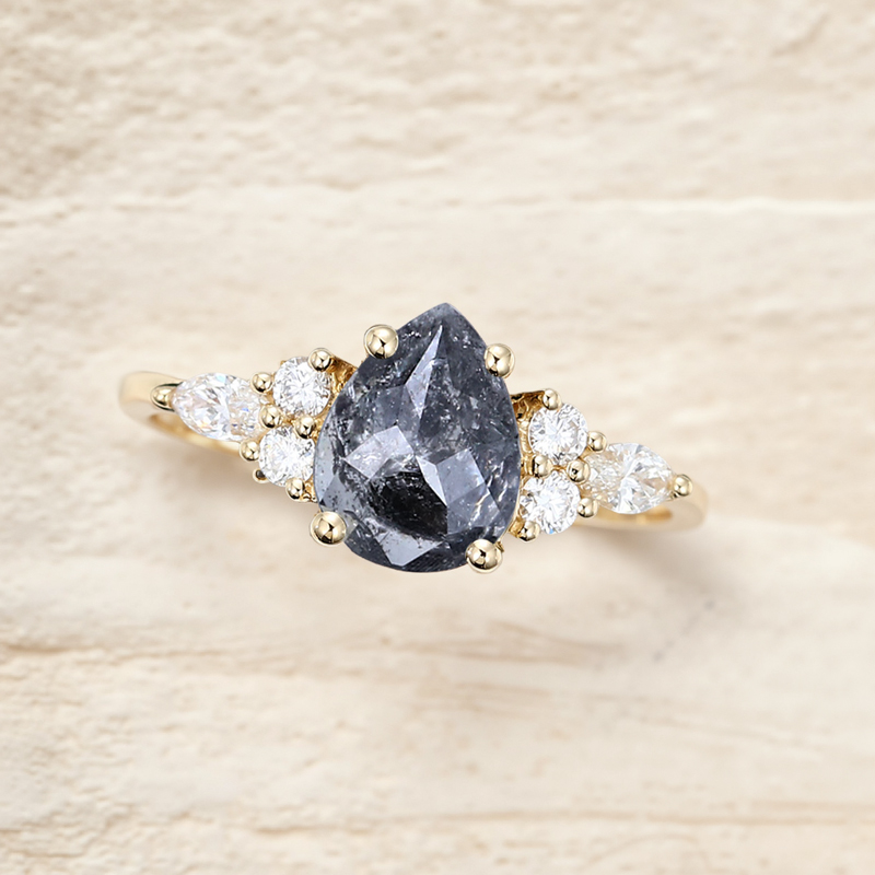 1.44ct Pear Cut Salt & Pepper Diamond Moissanite Accented S925 Silver - Image 4