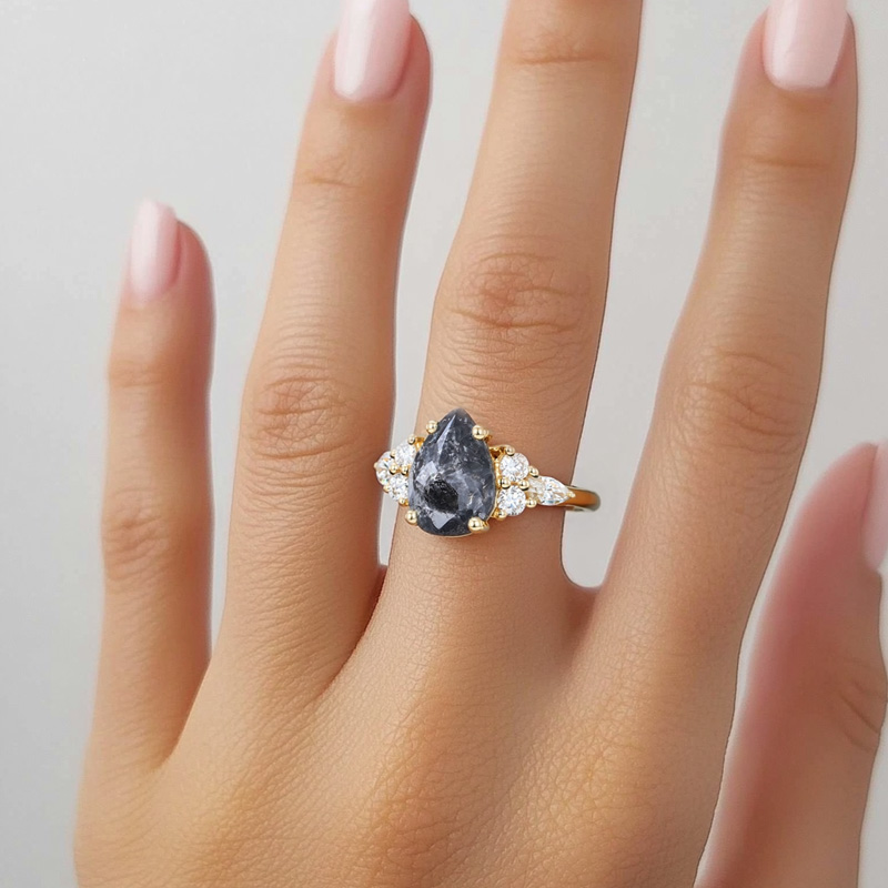 1.44ct Pear Cut Salt & Pepper Diamond Moissanite Accented S925 Silver - Image 8