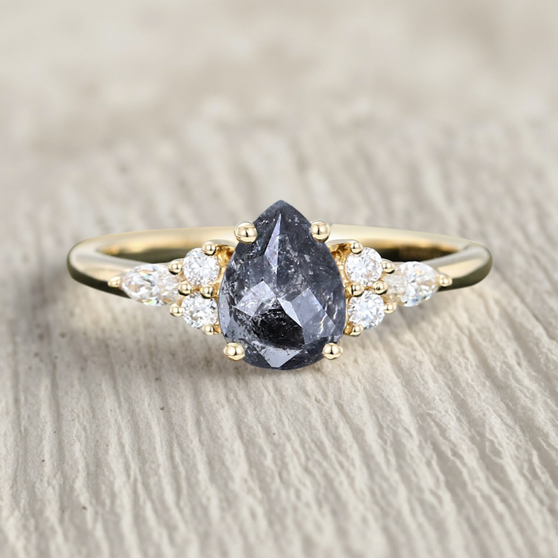 1.44ct Pear Cut Salt & Pepper Diamond Moissanite Accented S925 Silver