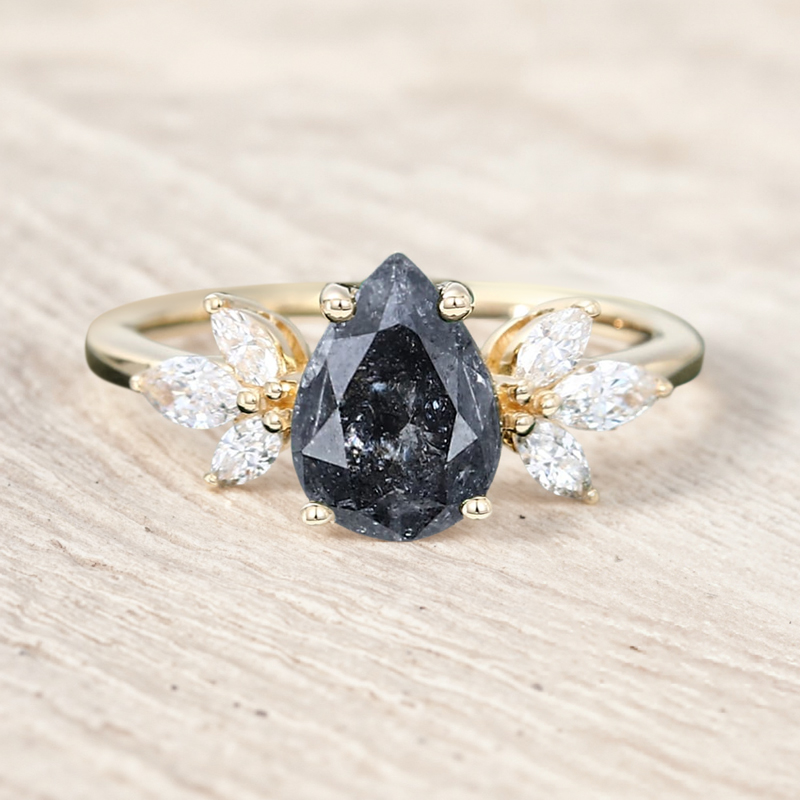 1.44ct Pear Cut Salt & Pepper Diamond Marquise Accented S925 Silver - Image 7
