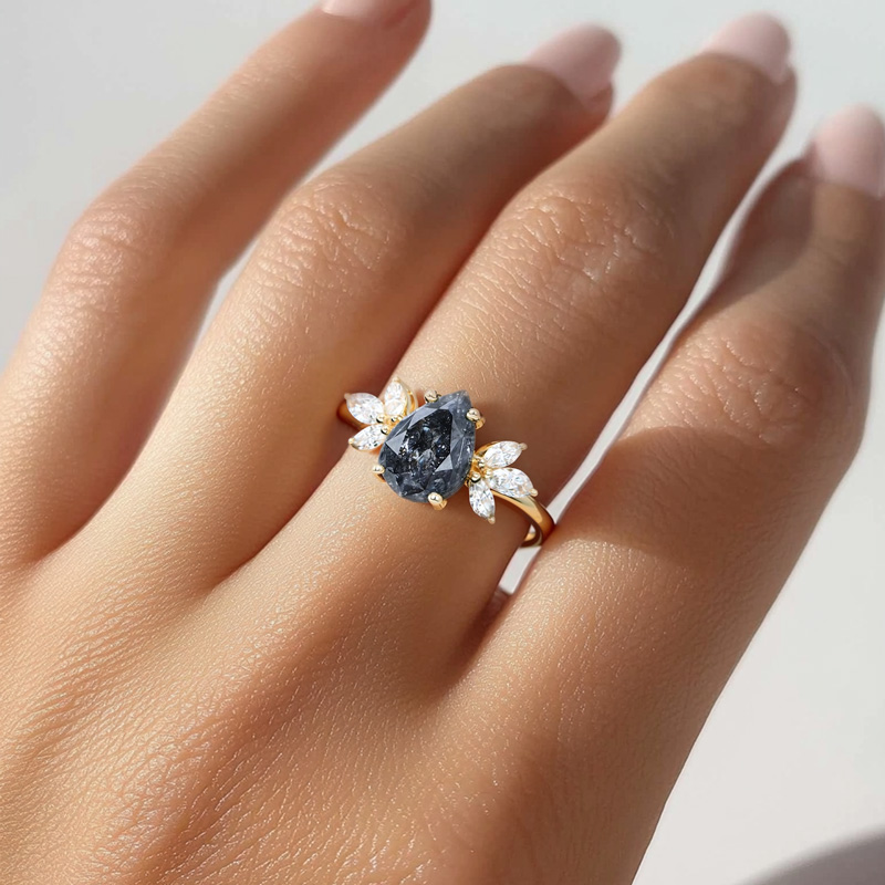 1.44ct Pear Cut Salt & Pepper Diamond Marquise Accented S925 Silver - Image 8