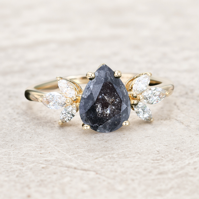 1.44ct Pear Cut Salt & Pepper Diamond Marquise Accented S925 Silver