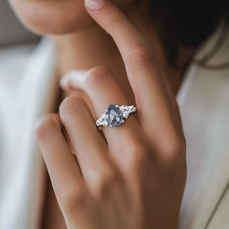 1.4ct Pear Cut Salt & Pepper Diamond Cluster Bridal S925 Silver Engagement - Image 8