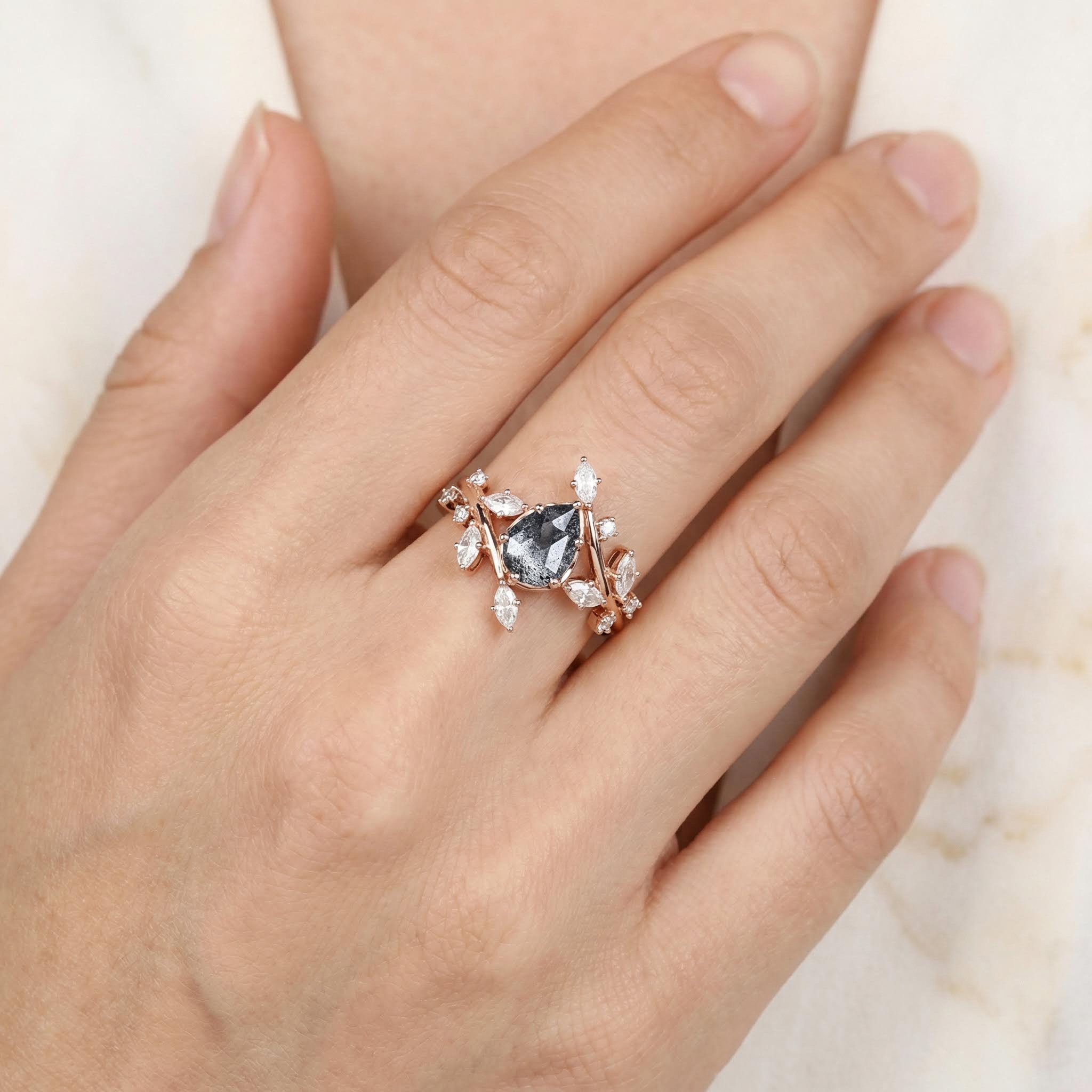 1.53ct Pear Cut Salt & Pepper Diamond With Marquise Cut Moissanite S925 - Image 3