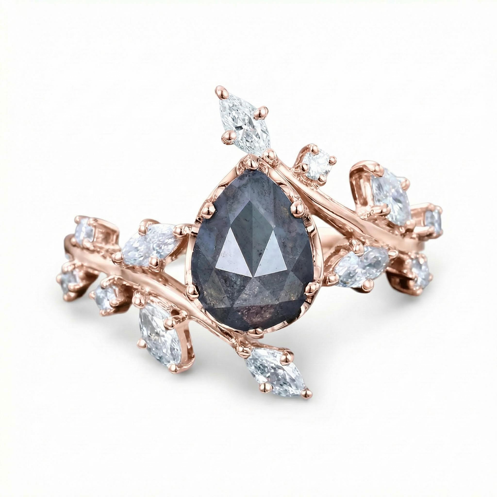 1.53ct Pear Cut Salt & Pepper Diamond With Marquise Cut Moissanite S925 - Image 4