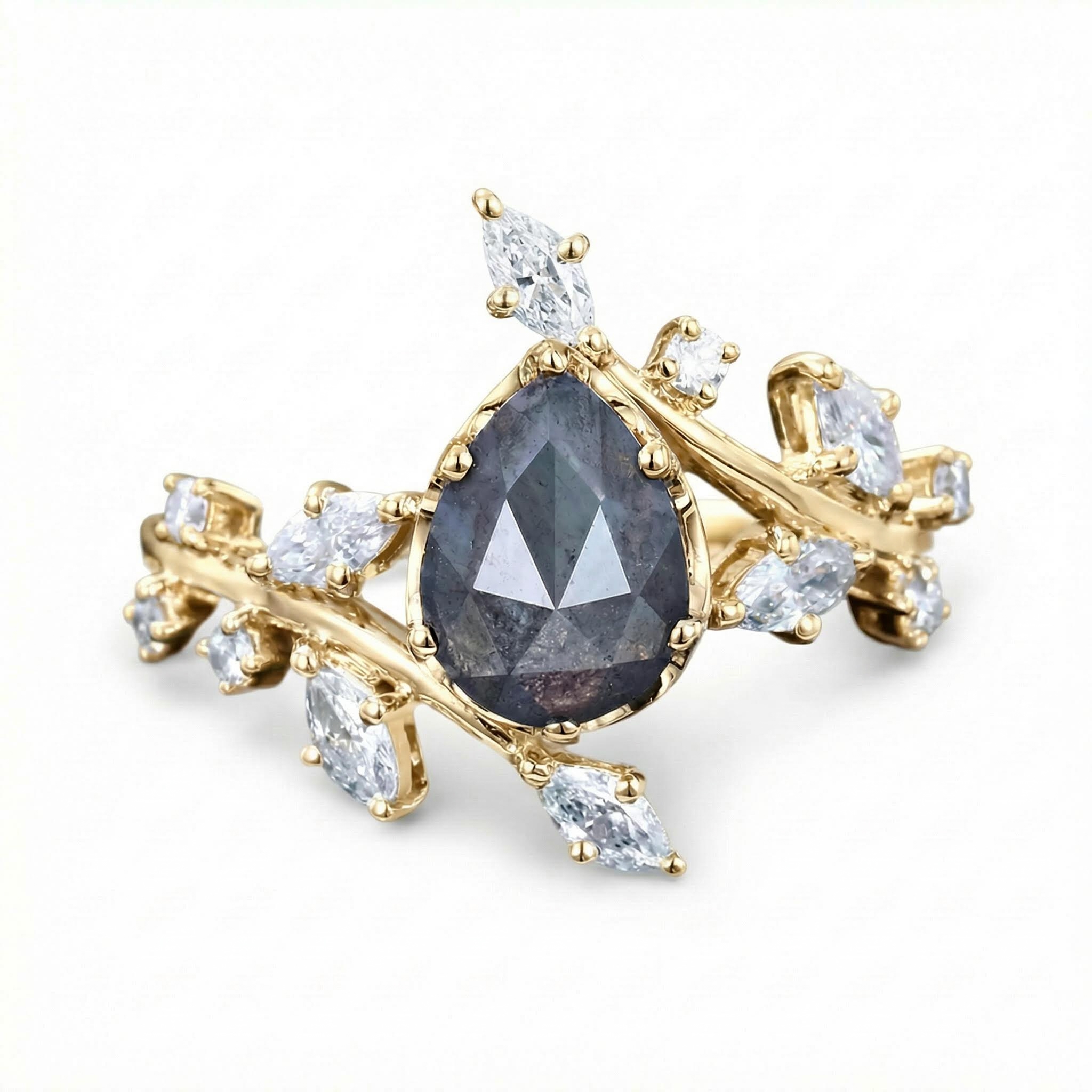 1.53ct Pear Cut Salt & Pepper Diamond With Marquise Cut Moissanite S925 - Image 5