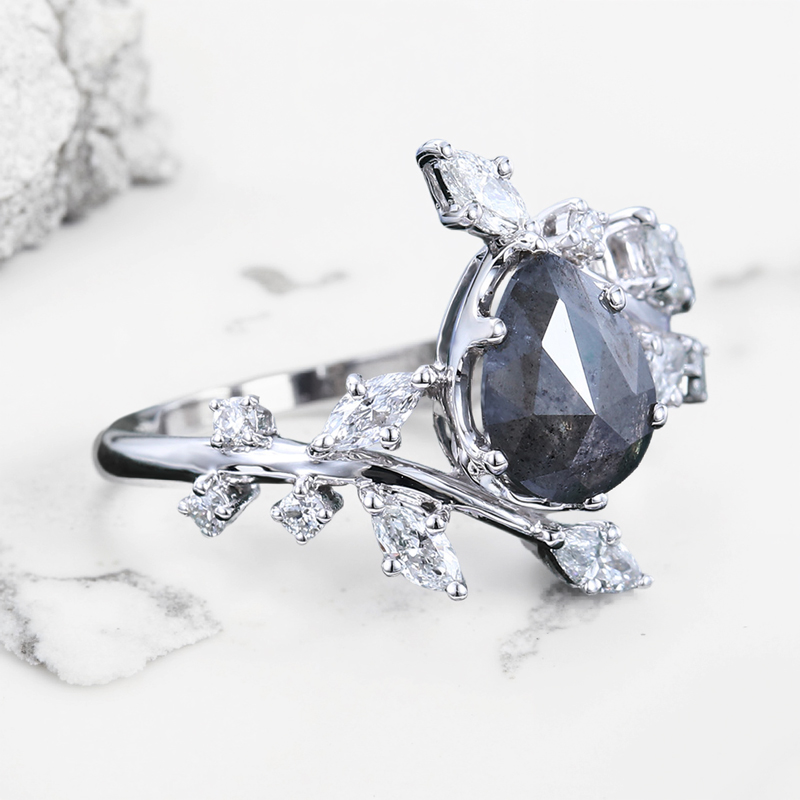 1.53ct Pear Cut Salt & Pepper Diamond With Marquise Cut Moissanite S925 - Image 6
