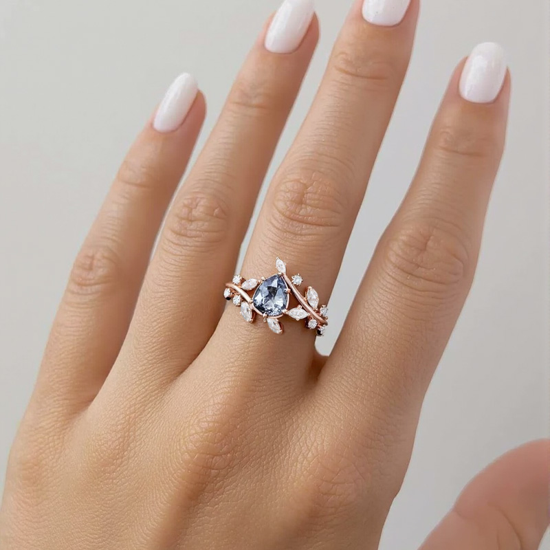 1.53ct Pear Cut Salt & Pepper Diamond With Marquise Cut Moissanite S925 - Image 9
