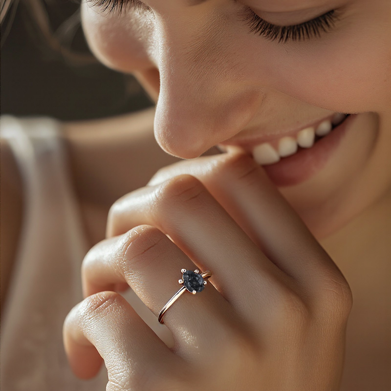1.2ct Minimalist Pear Cut Salt & Pepper Diamond S925 Silver Engagement Ring - Image 8