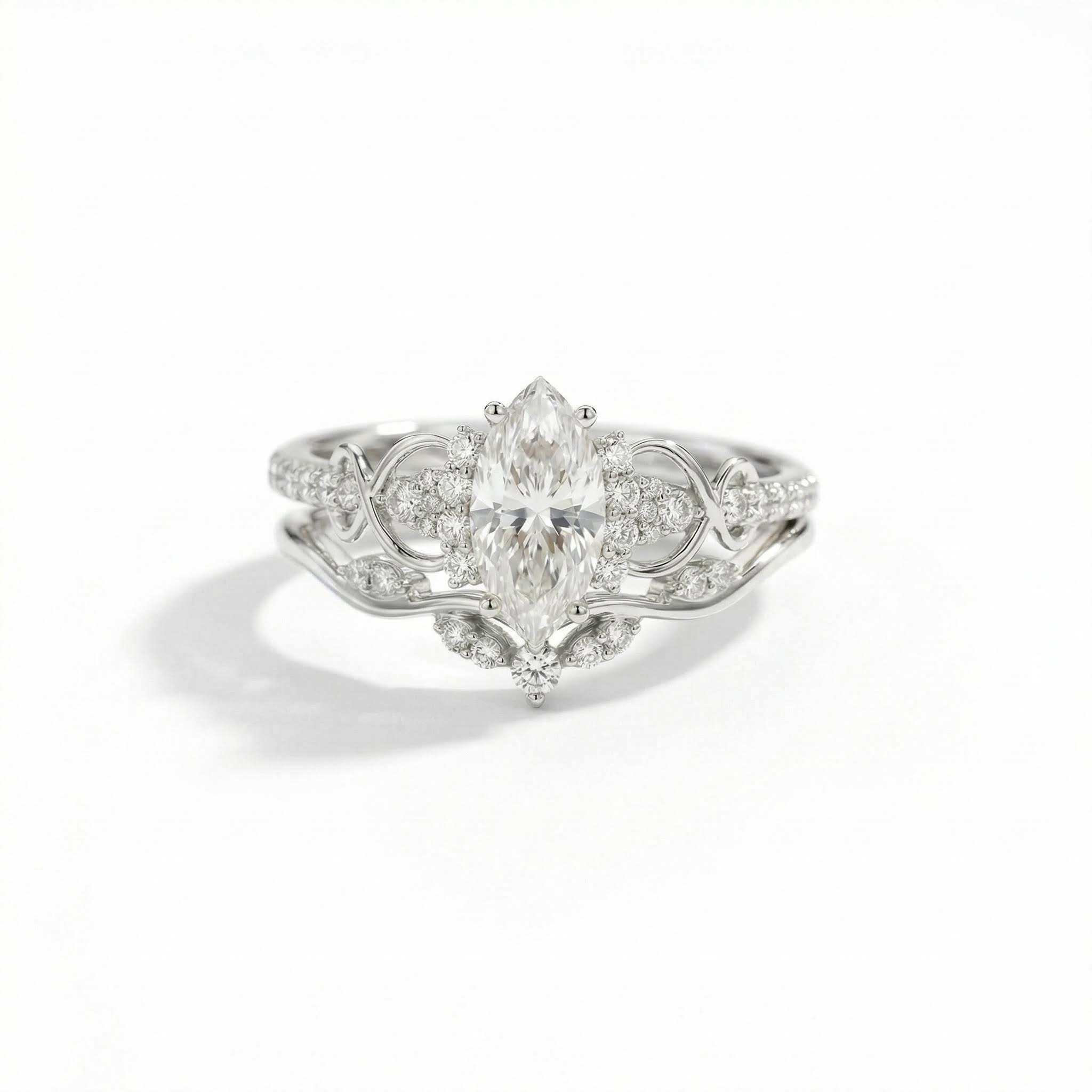 1.32ct. Tw. Marquise & Round Cut Vvs Moissanite S925 Silver Engagement Ring - Image 5
