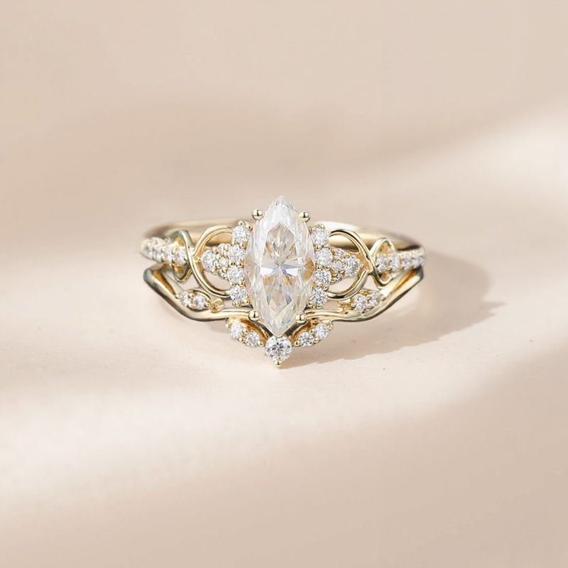 1.32ct. Tw. Marquise & Round Cut Vvs Moissanite S925 Silver Engagement Ring - Image 6