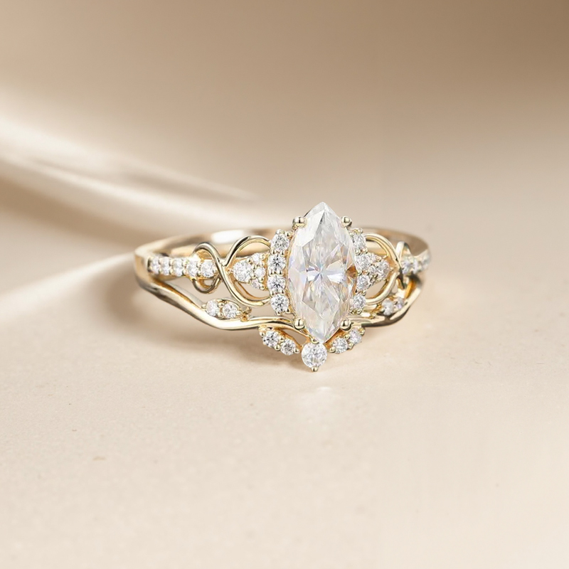 1.32ct. Tw. Marquise & Round Cut Vvs Moissanite S925 Silver Engagement Ring - Image 7