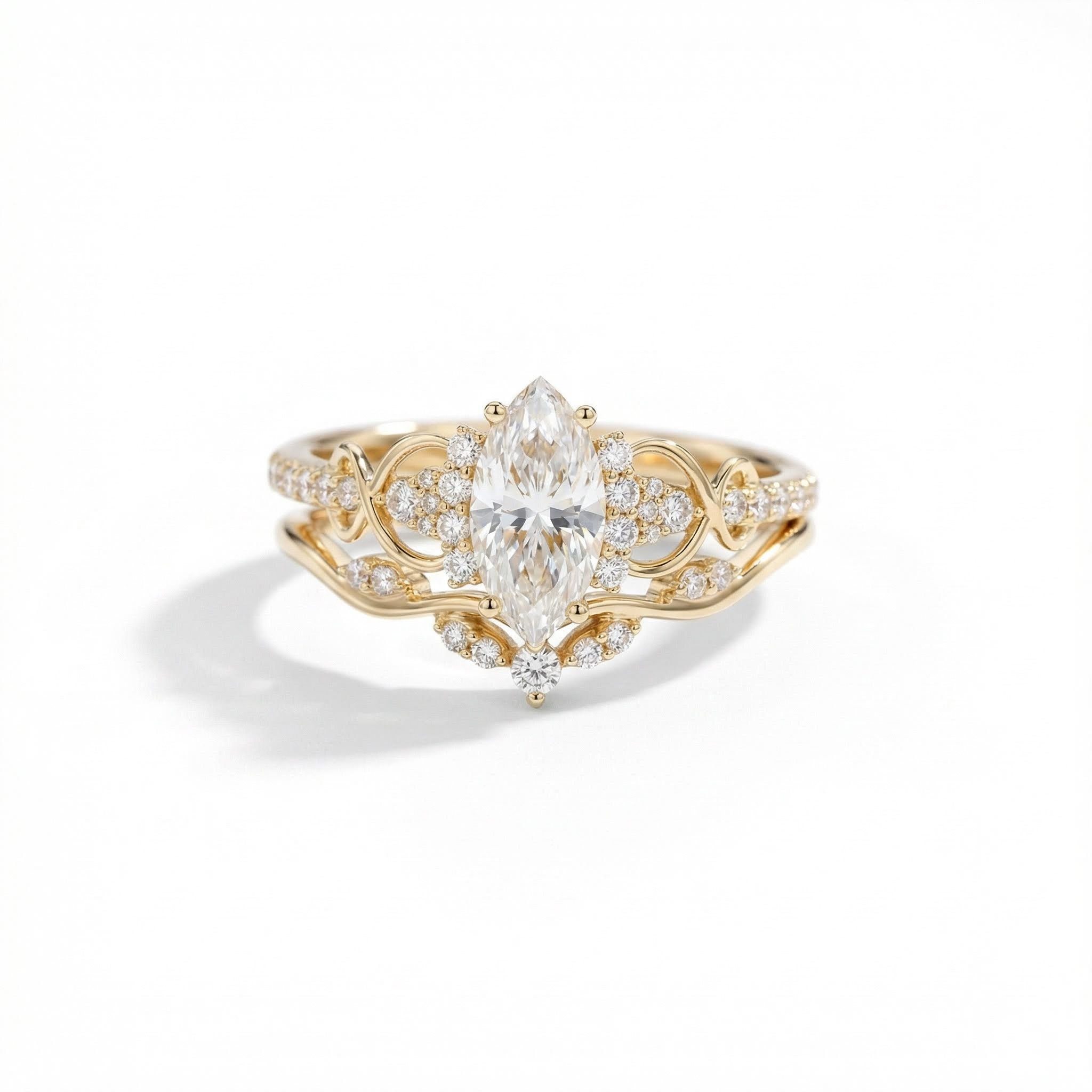 1.32ct. Tw. Marquise & Round Cut Vvs Moissanite S925 Silver Engagement Ring