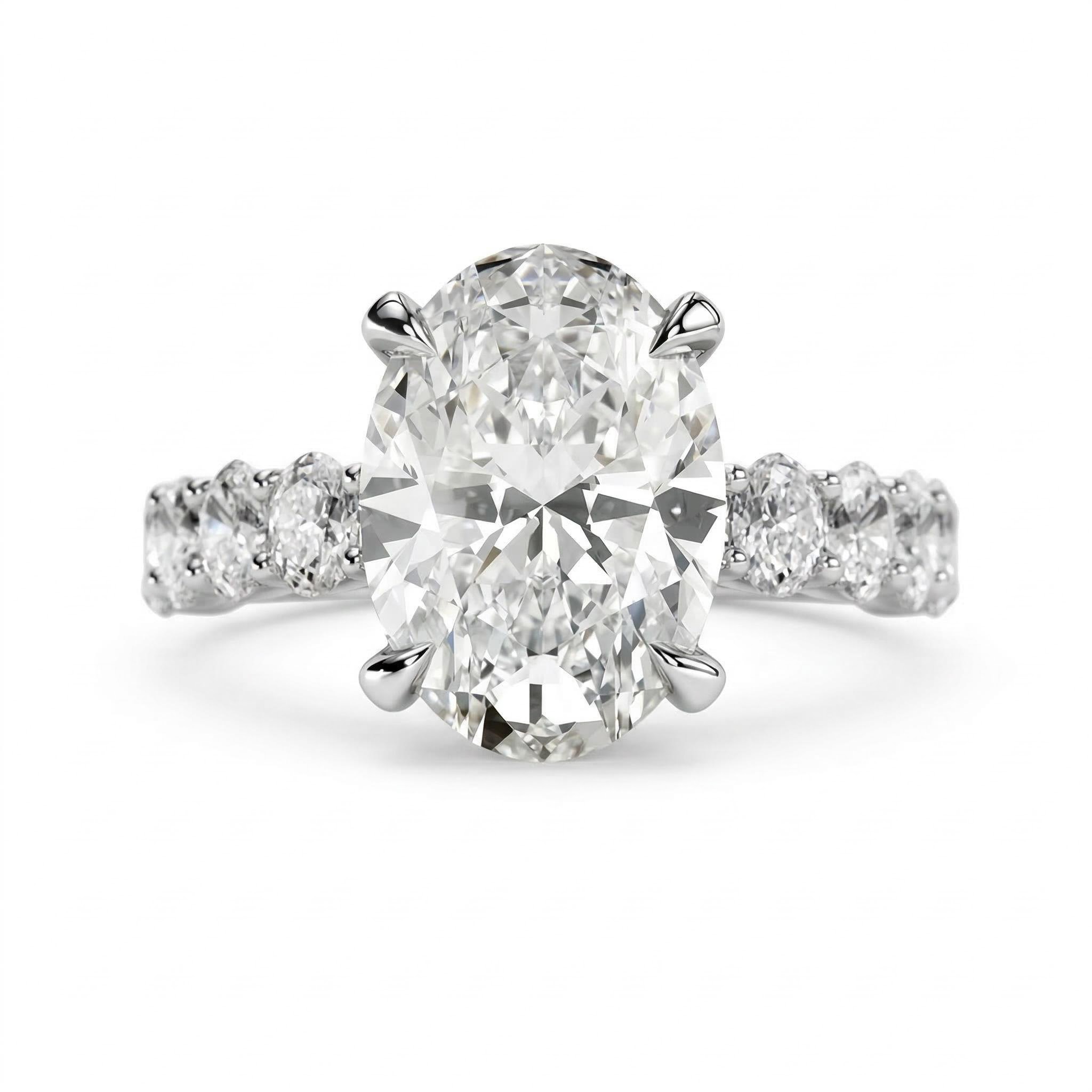 4.91ct Oval & Round Cut Vvs Moissanite S925 Silver Engagement Ring Iced Out