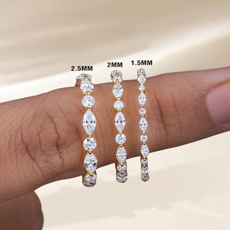 1.5mm/2mm/2.5mm Vvs Moissanite S925 Silver Wedding Band Iced Out