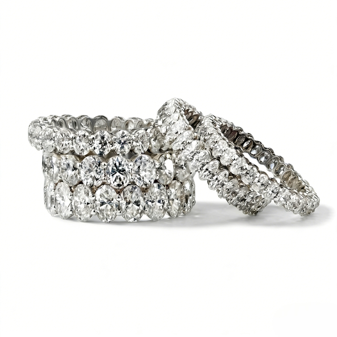 Various Sizes Oval Cut Vvs Moissanite S925 Silver Wedding Band Iced Out