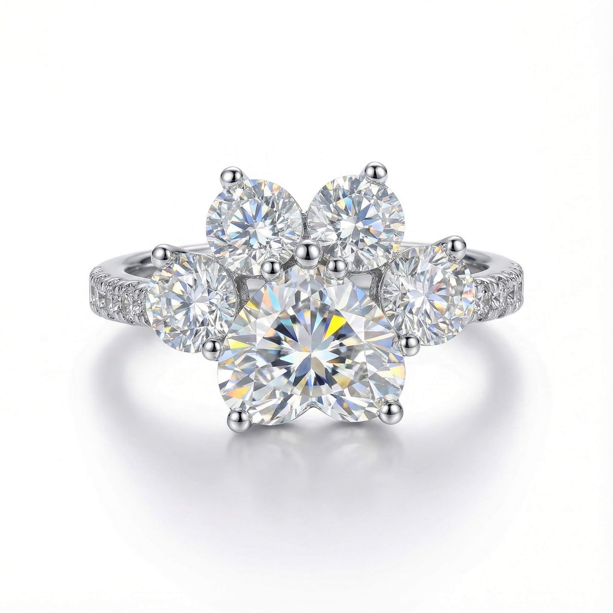 2.22ct. Tw. Heart & Round Cut Diamond Paw Shape Vvs Moissanite Engagement