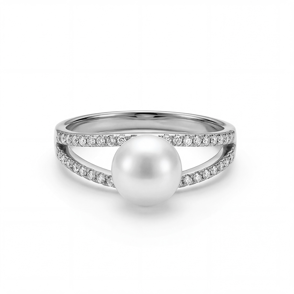 Bold Dainty Pearl & Round Cut Vvs Moissante S925 Silver Engagement Ring - Image 4