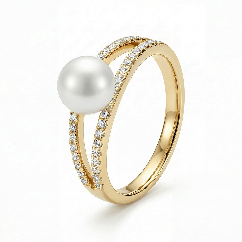 Bold Dainty Pearl & Round Cut Vvs Moissante S925 Silver Engagement Ring - Image 5