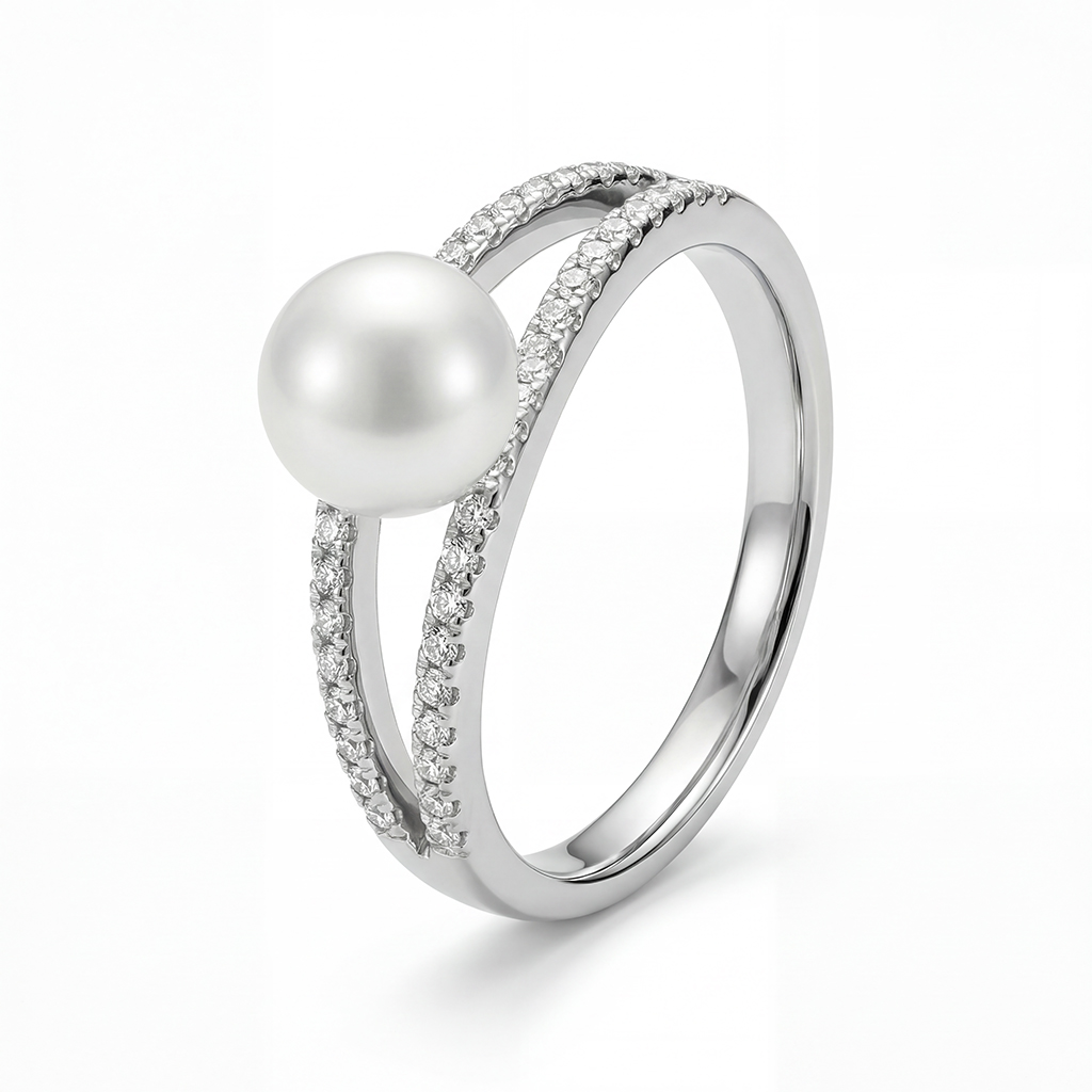 Bold Dainty Pearl & Round Cut Vvs Moissante S925 Silver Engagement Ring - Image 6