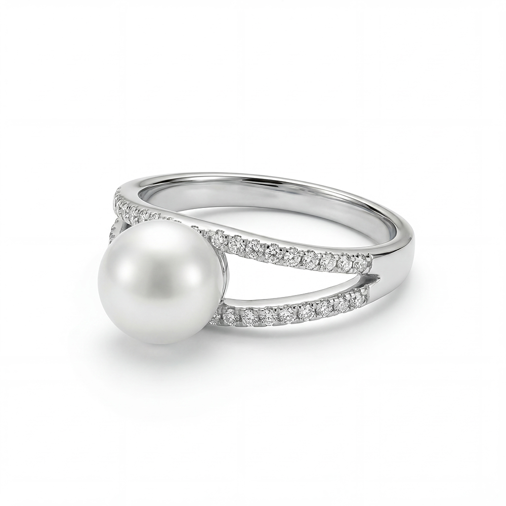 Bold Dainty Pearl & Round Cut Vvs Moissante S925 Silver Engagement Ring - Image 7