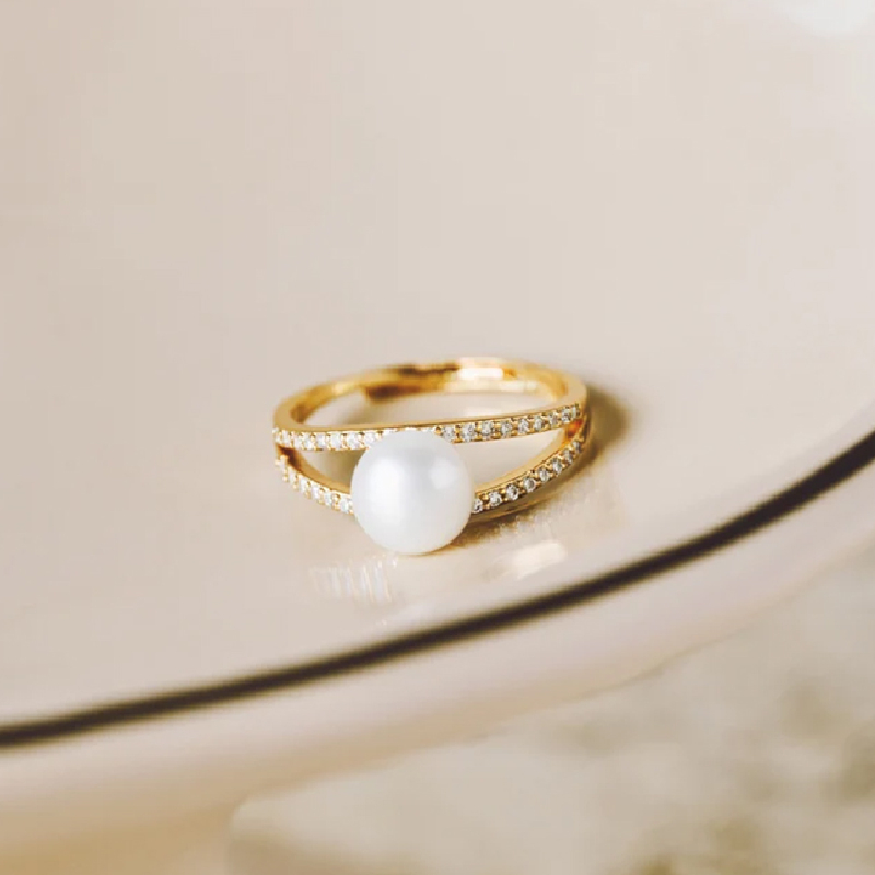 Bold Dainty Pearl & Round Cut Vvs Moissante S925 Silver Engagement Ring - Image 8