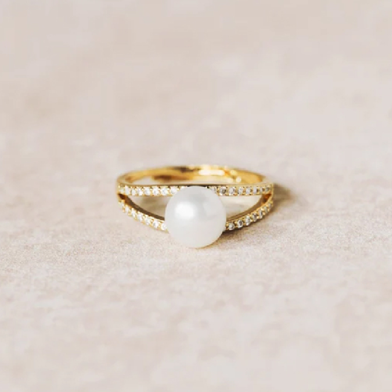 Bold Dainty Pearl & Round Cut Vvs Moissante S925 Silver Engagement Ring - Image 9