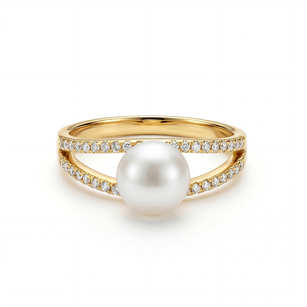 Bold Dainty Pearl & Round Cut Vvs Moissante S925 Silver Engagement Ring
