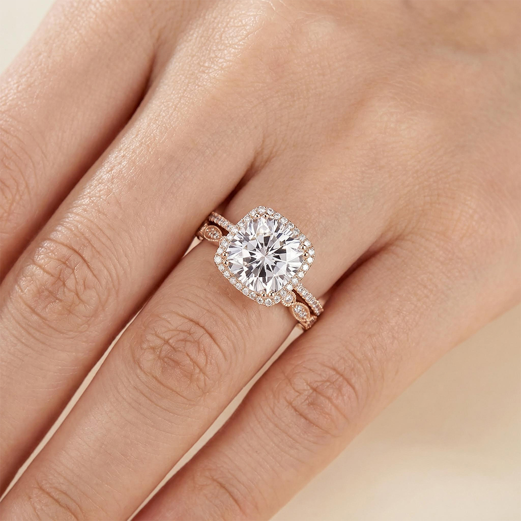 4.06ct Cushion & Round Cut Vvs Moissanite S925 Silver Halo Engagement Ring - Image 6