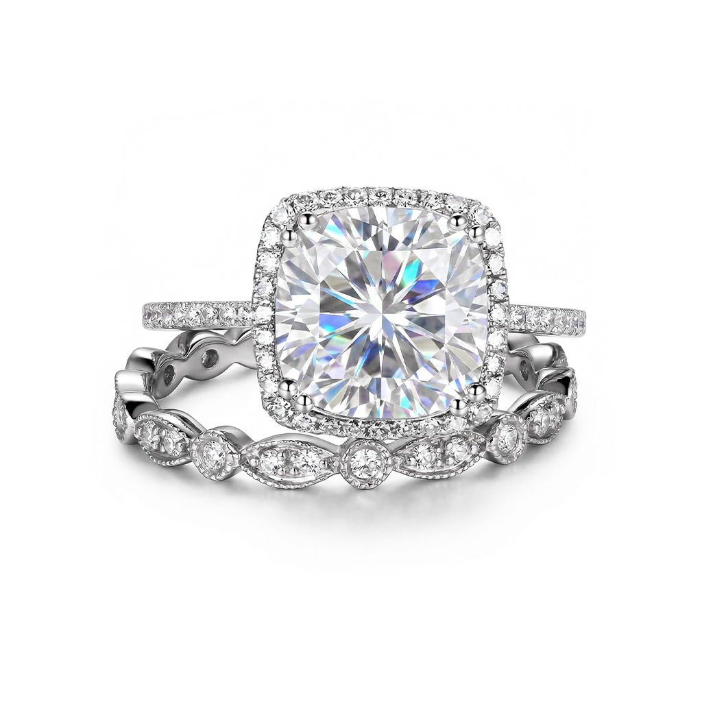 4.06ct Cushion & Round Cut Vvs Moissanite S925 Silver Halo Engagement Ring - Image 8