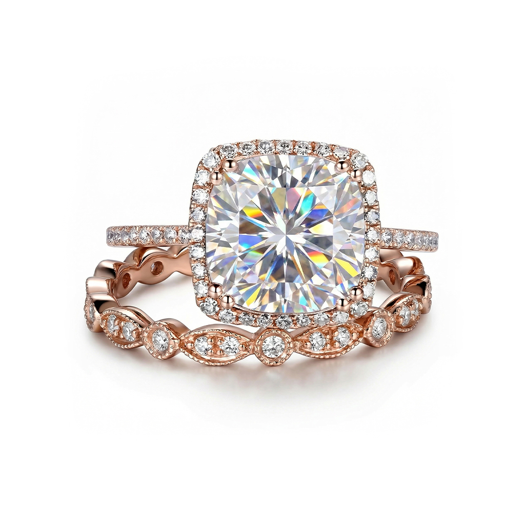 4.06ct Cushion & Round Cut Vvs Moissanite S925 Silver Halo Engagement Ring