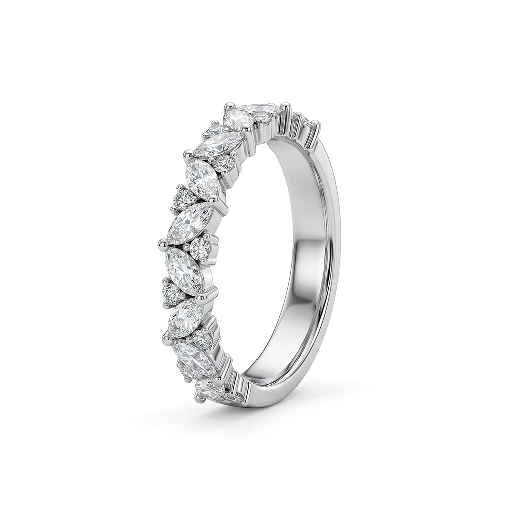 0.45ct Marquise & Round Cut Vvs Moissanite S925 Silver Half Eternity - Image 5