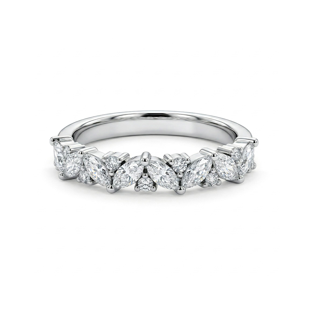 0.45ct Marquise & Round Cut Vvs Moissanite S925 Silver Half Eternity - Image 6