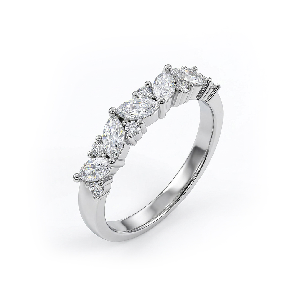0.45ct Marquise & Round Cut Vvs Moissanite S925 Silver Half Eternity - Image 7