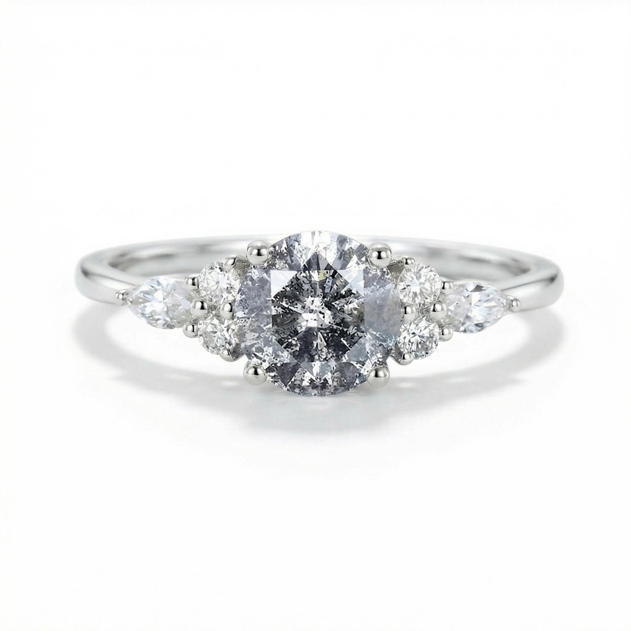 1.26ct Round Cut Salt & Pepper Diamond Moissanite Accented S925 Silver - Image 4