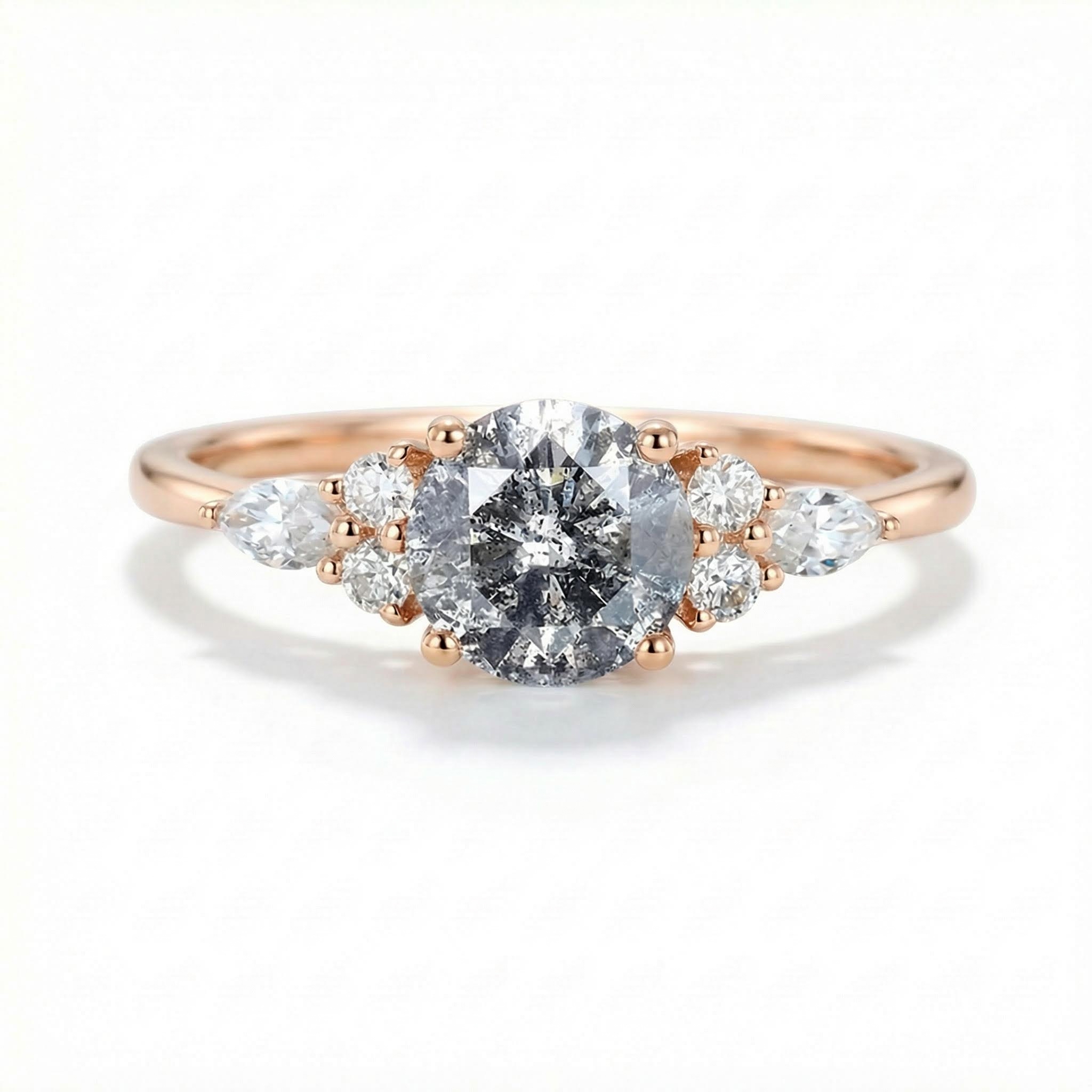 1.26ct Round Cut Salt & Pepper Diamond Moissanite Accented S925 Silver - Image 5