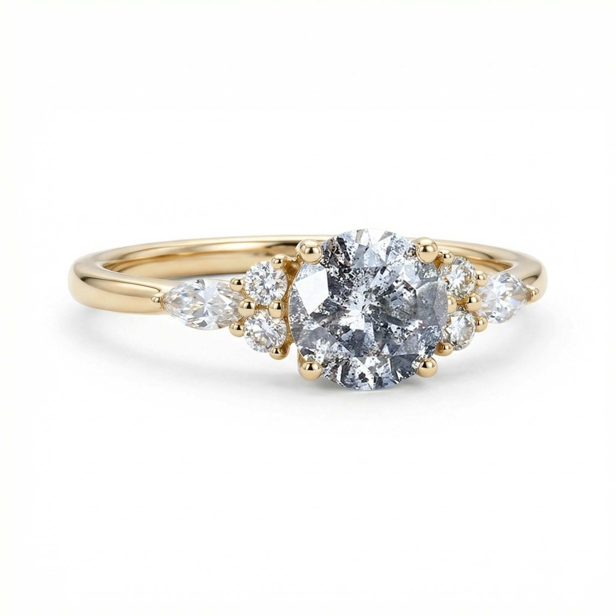 1.26ct Round Cut Salt & Pepper Diamond Moissanite Accented S925 Silver - Image 6