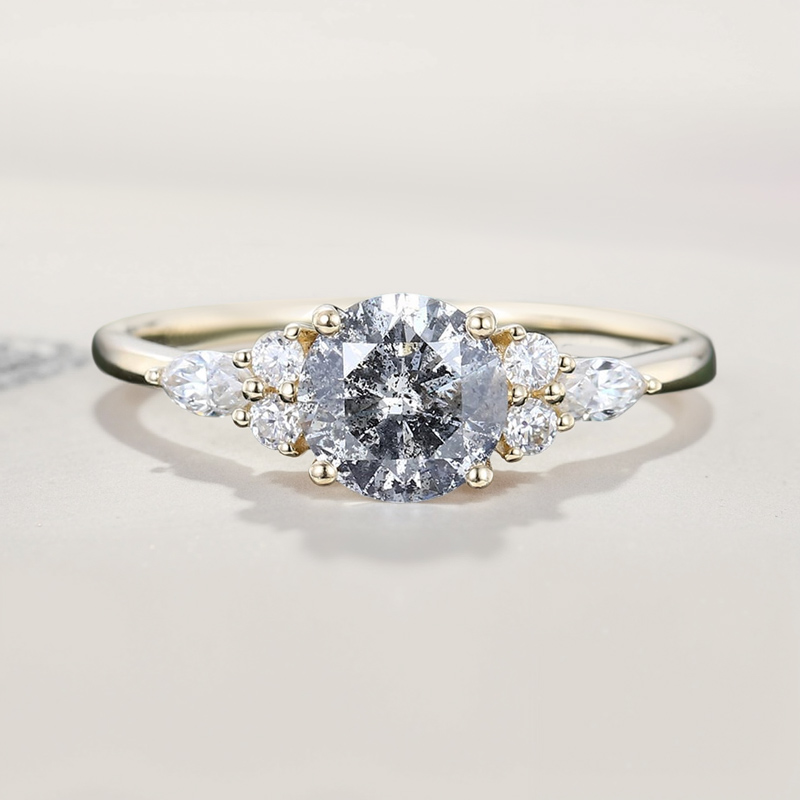 1.26ct Round Cut Salt & Pepper Diamond Moissanite Accented S925 Silver - Image 7