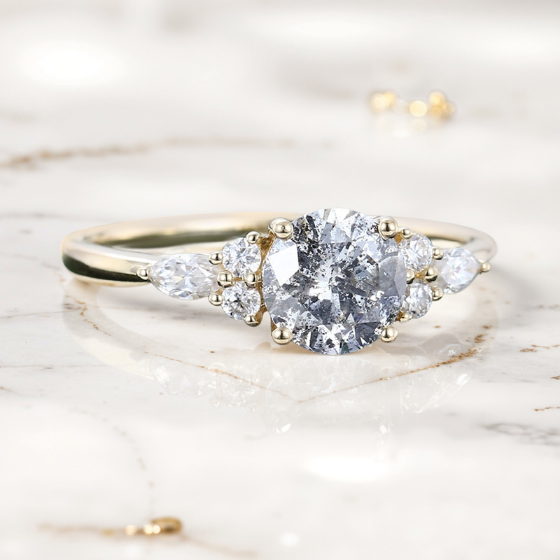 1.26ct Round Cut Salt & Pepper Diamond Moissanite Accented S925 Silver - Image 9